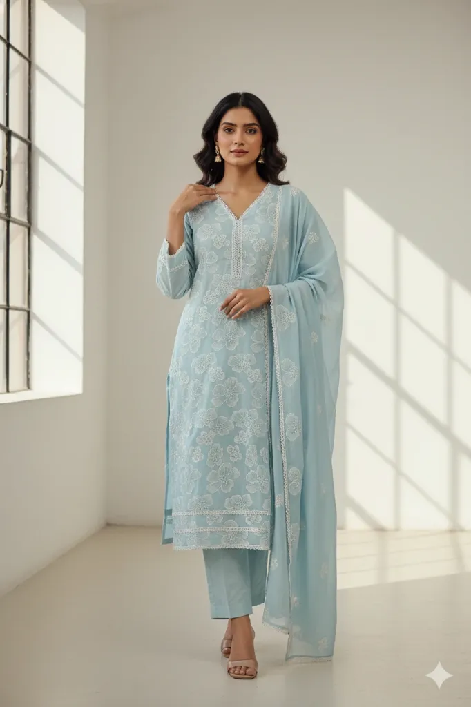 Blue Cotton Suit Set
