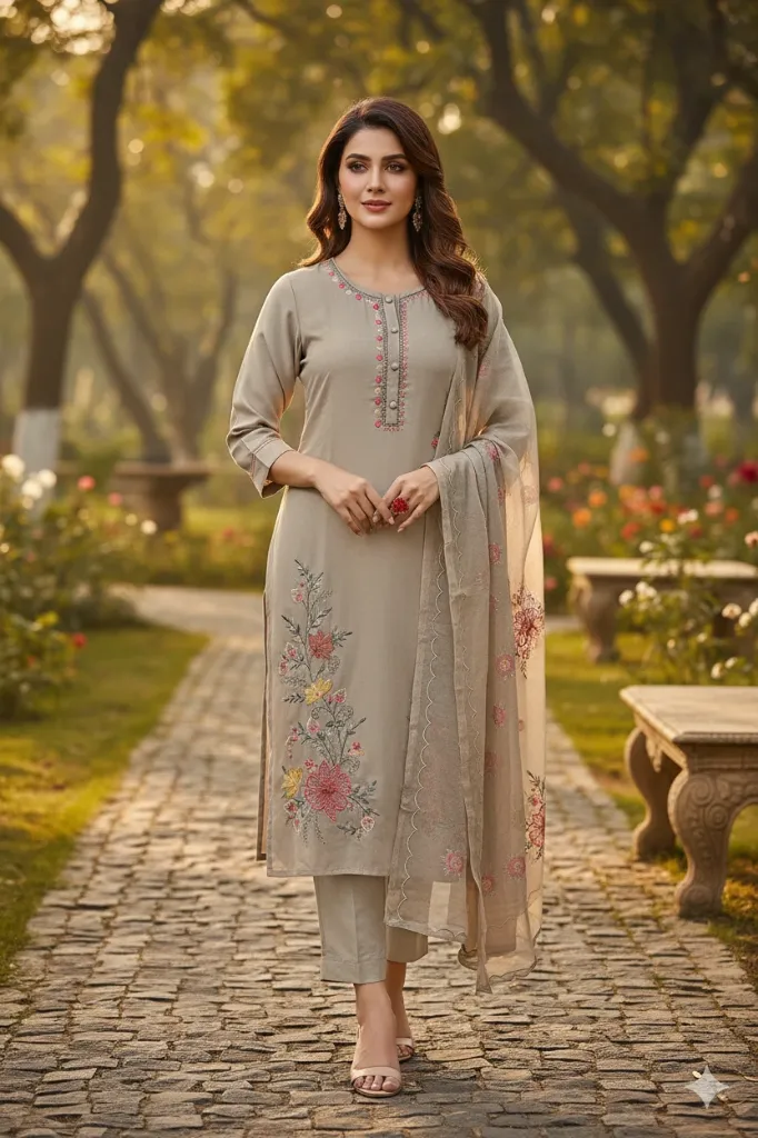 Kaira Gray Roman Silk Suit Set