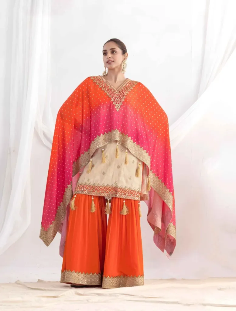 Festive Sharara Suit with Heavy Embroidery & Ombre Dupatta