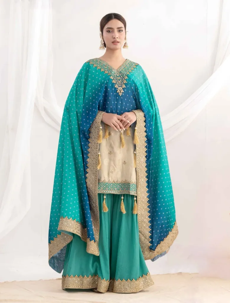 Festive Sharara Suit with Heavy Embroidery & Ombre Dupatta