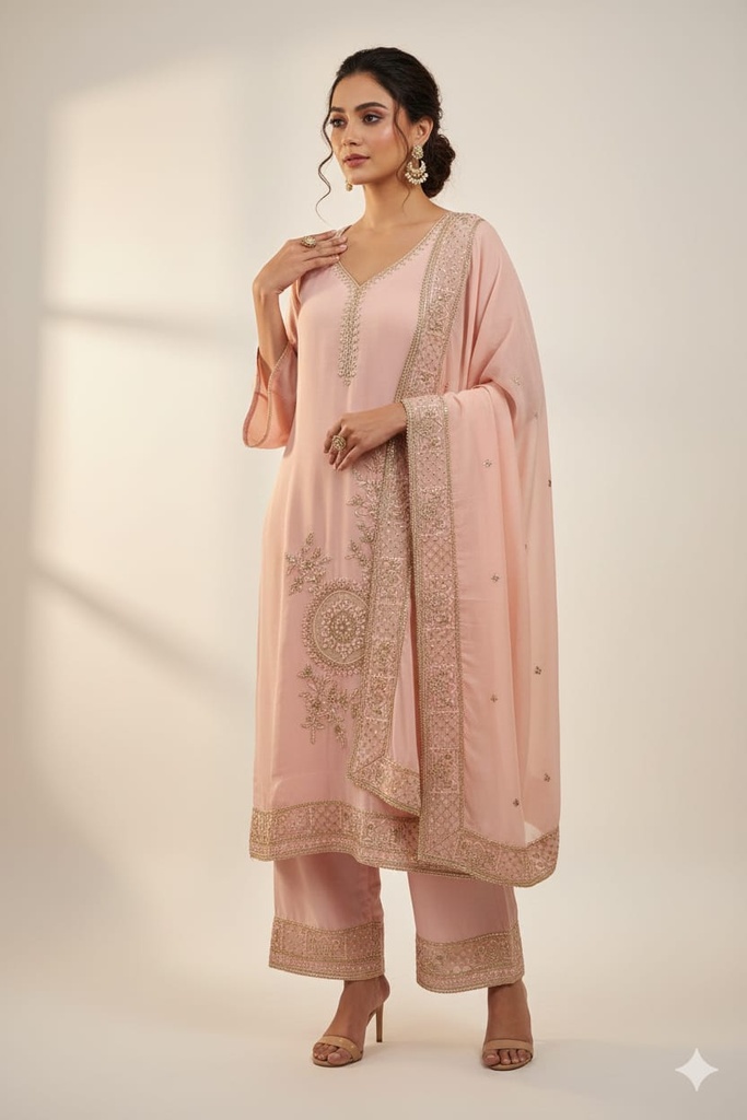 Meher Pink Silk Suit Set