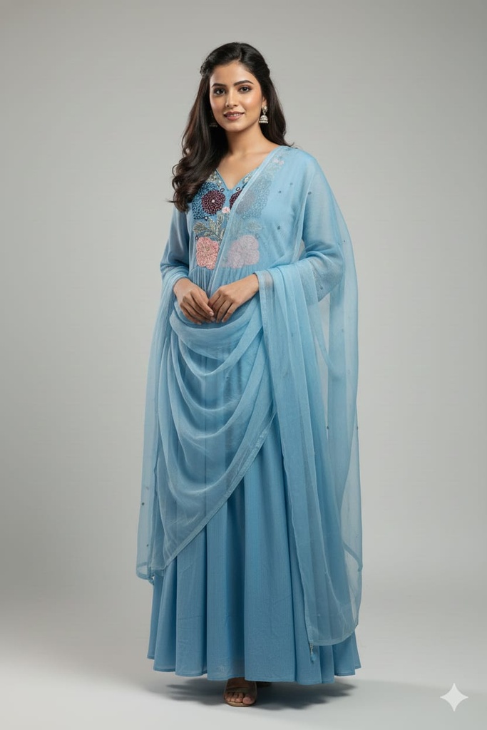 Neelam Blue Chanderi Suit Set