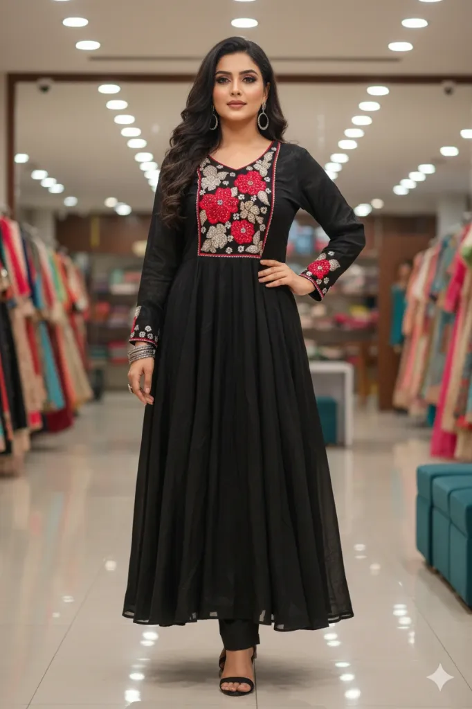Noor Black Silk Ghera Suit Set