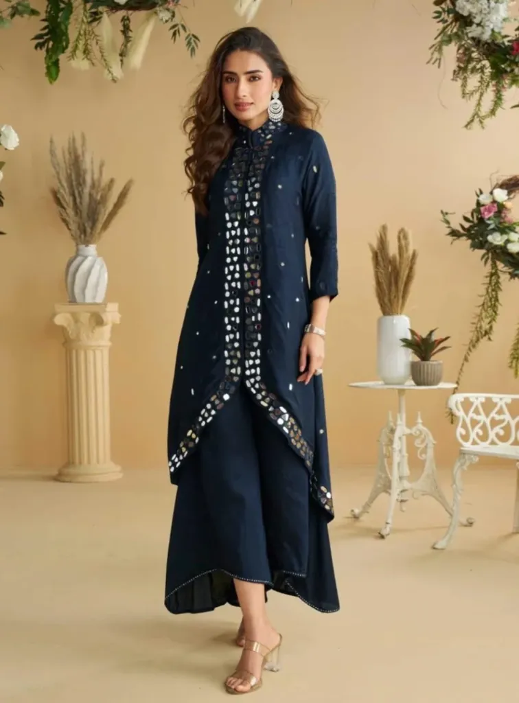 Silk Embroidered Mirror Work Designer Salwar Kameez
