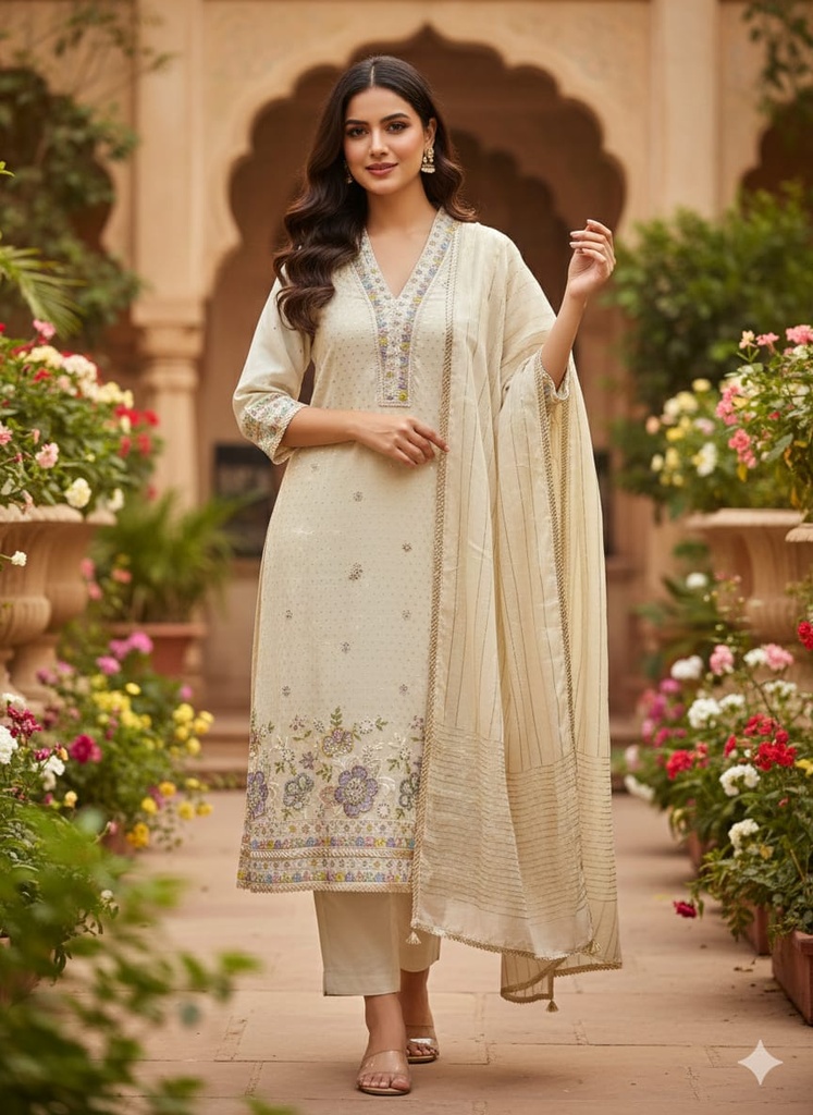 Aira Cream Pure Silk Suit Set