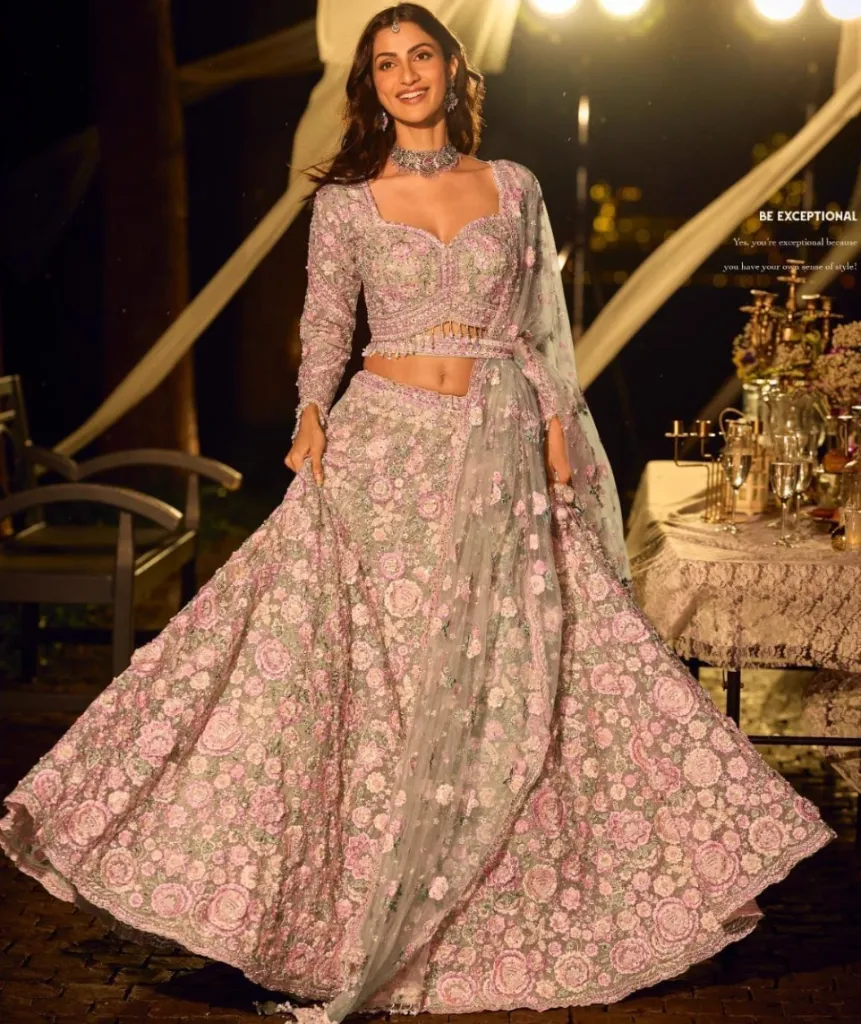 Grey Floral Hand Embroidered Bridal Lehenga Choli For Weddings