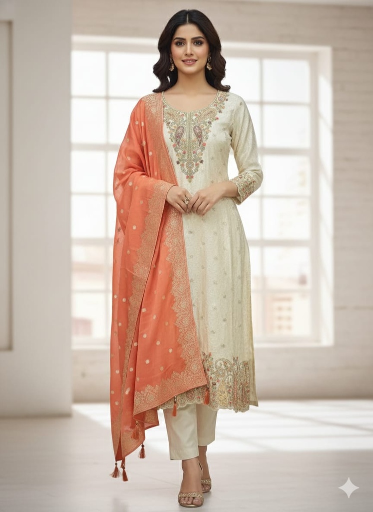 Noor White Jacquard Silk Suit Set