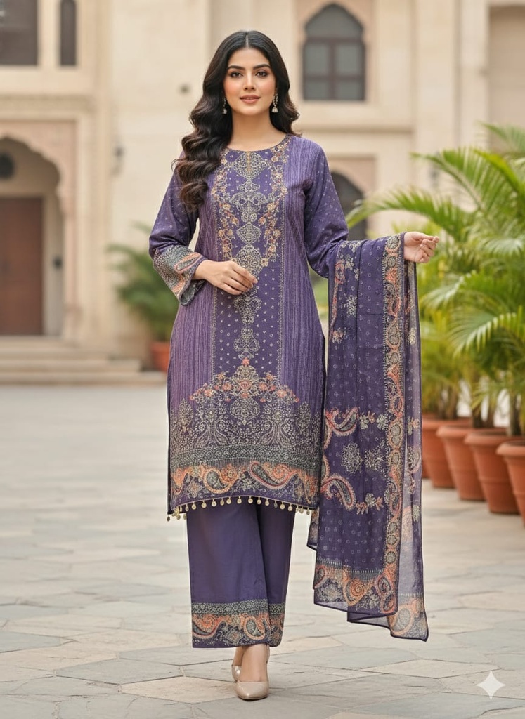 Ziva Violet Muslin Suit Set