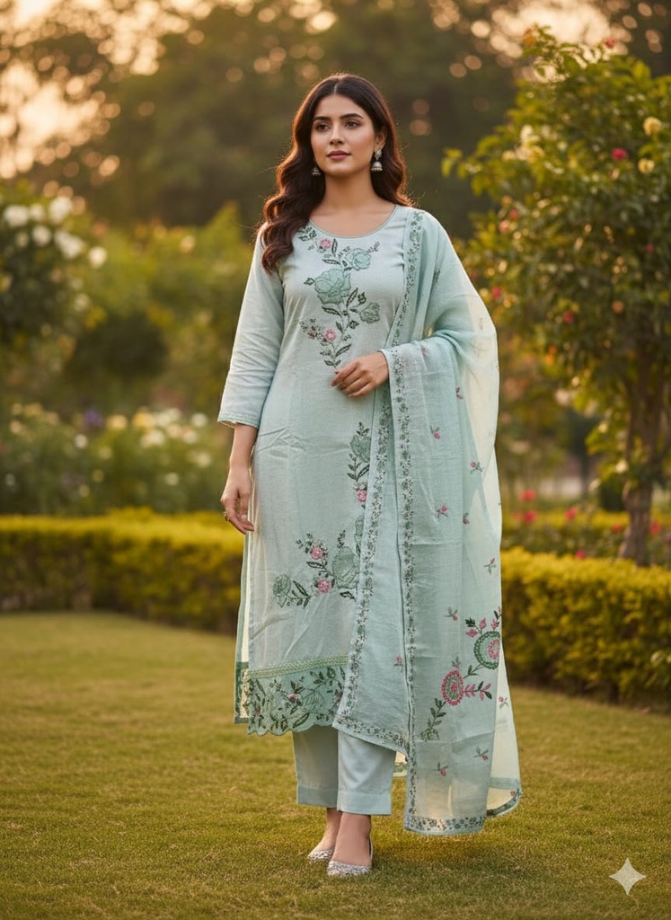 Afiya Blue Mulmul Cotton Suit Set
