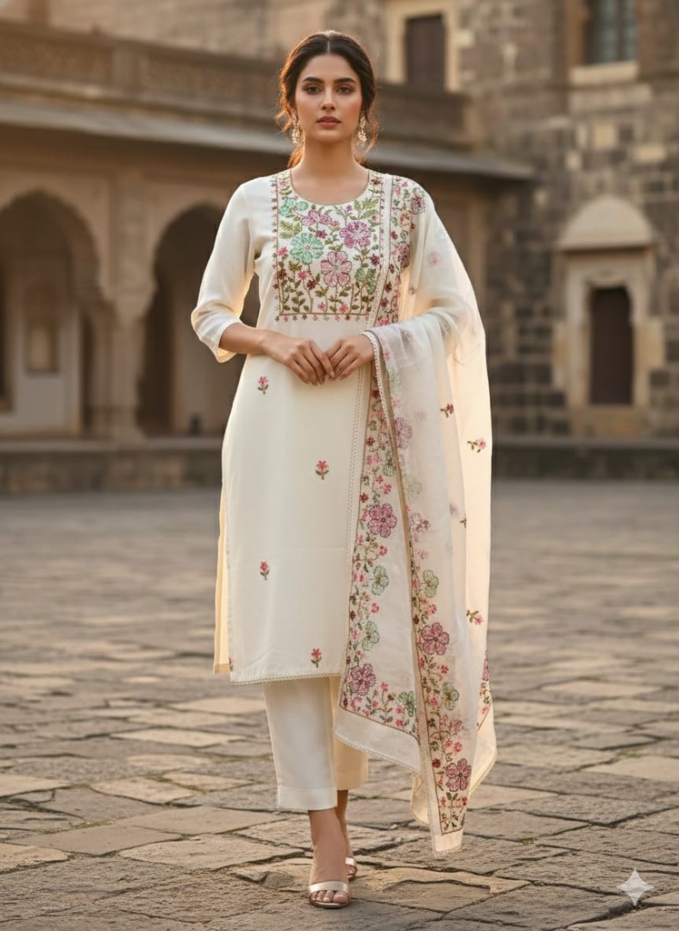 Aira Pastel White Cotton Suit Set