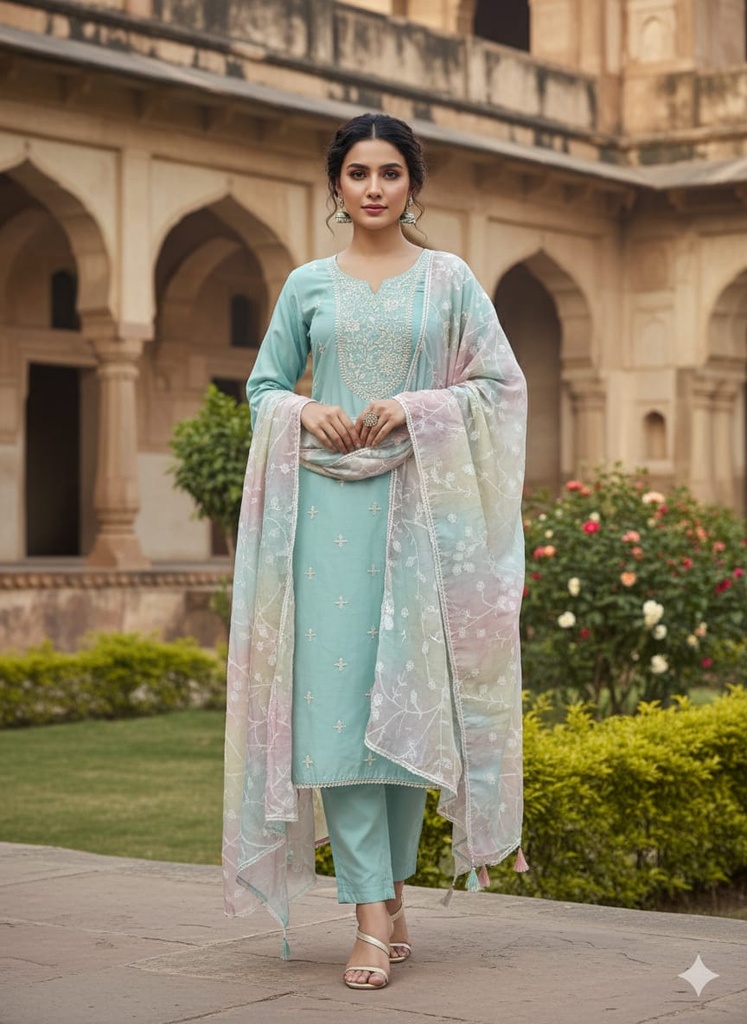 Neelam Blue Roman Silk Suit Set