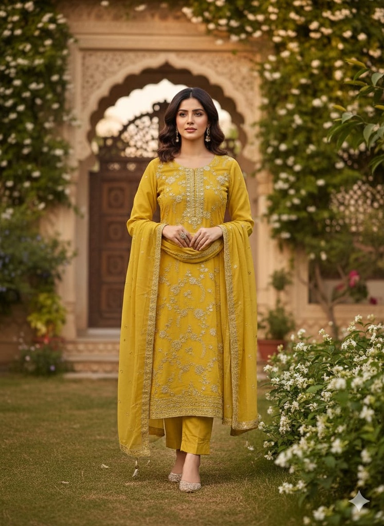 Yellow Zari Silk Suit Set