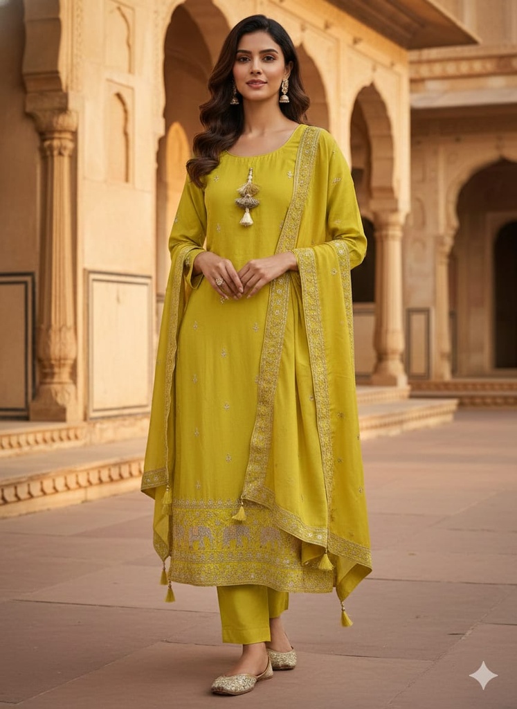 Zehra Green Pure Silk Suit Set