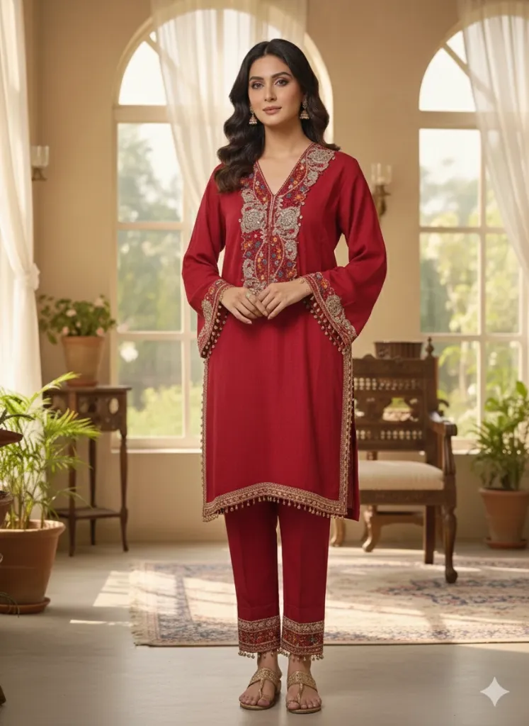 Aarvi Red Tussar Silk Coord Set