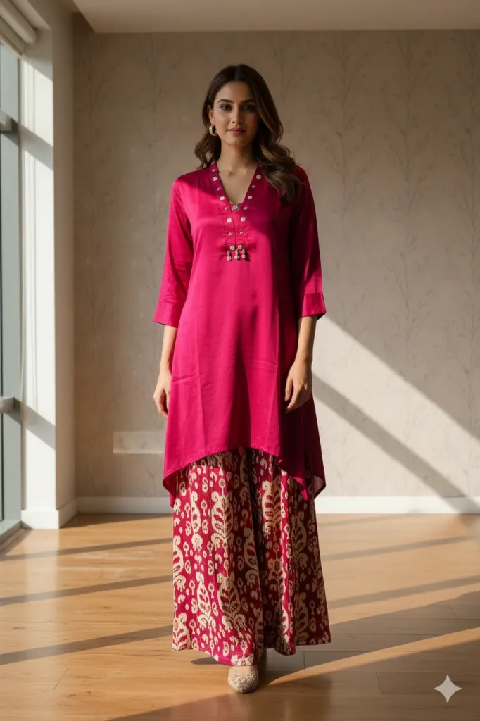 Aira Red Pure Gajji Silk Coord Set