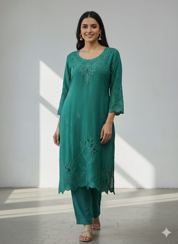 Emerald Cutwork Satin Silk Coord Set