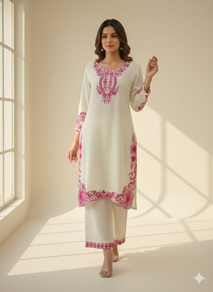 cIvory Blush Satin Silk Embroidered Coord Set