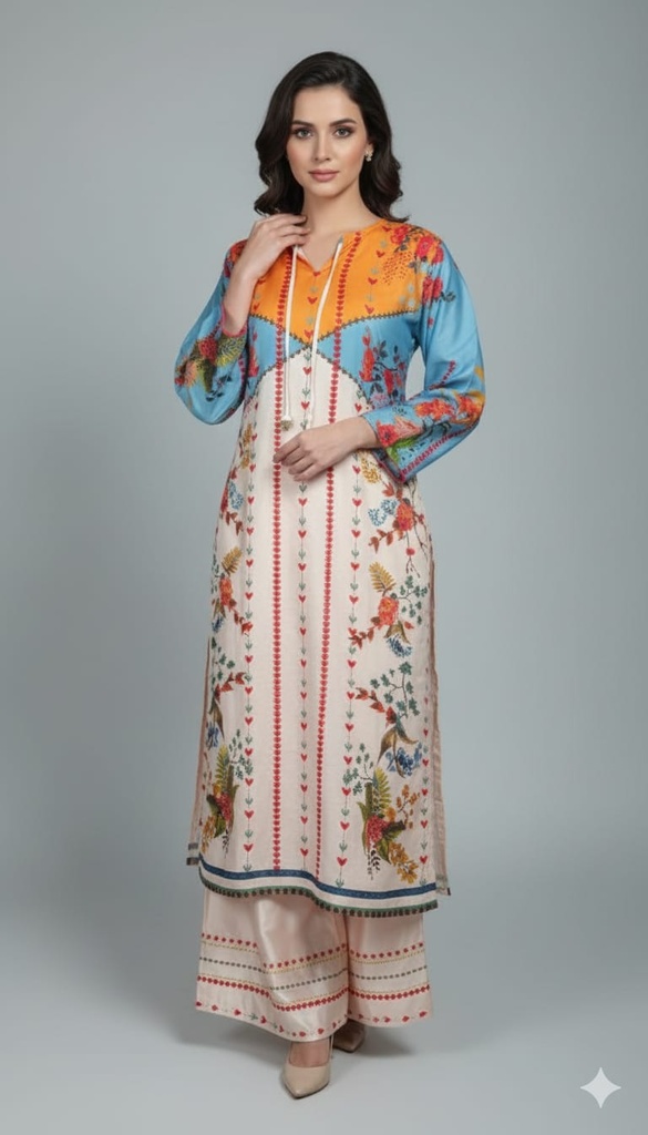 Liora Blue-White-Orange Turkish Coord Set