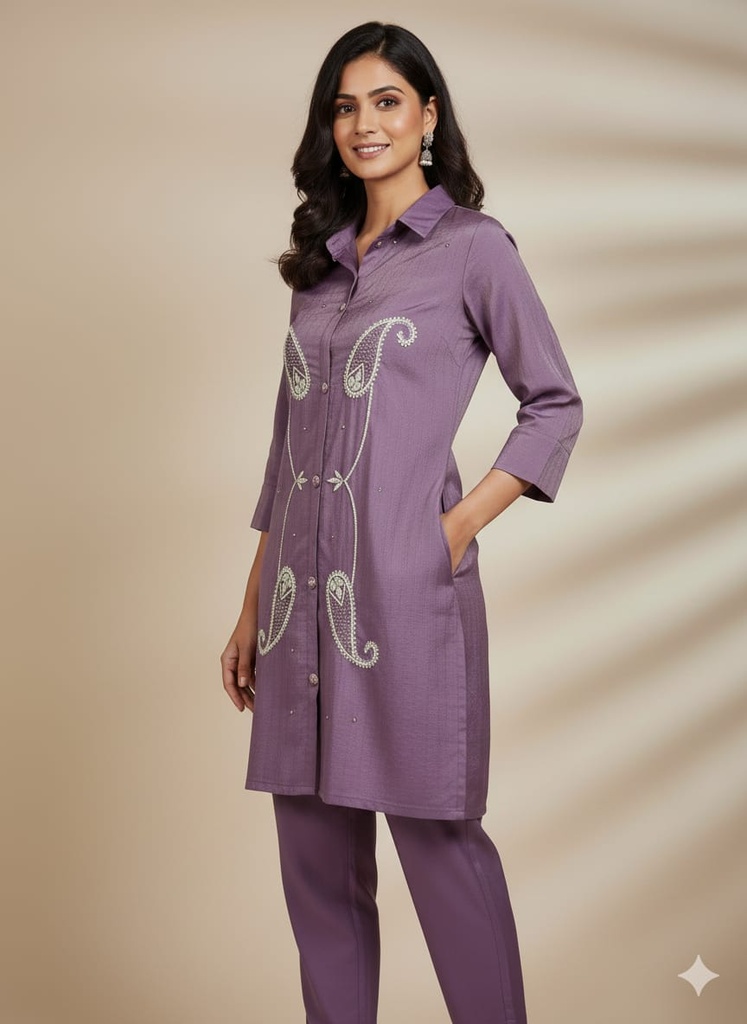 Ruhani Purple Shimmer Silk Party Coord Set