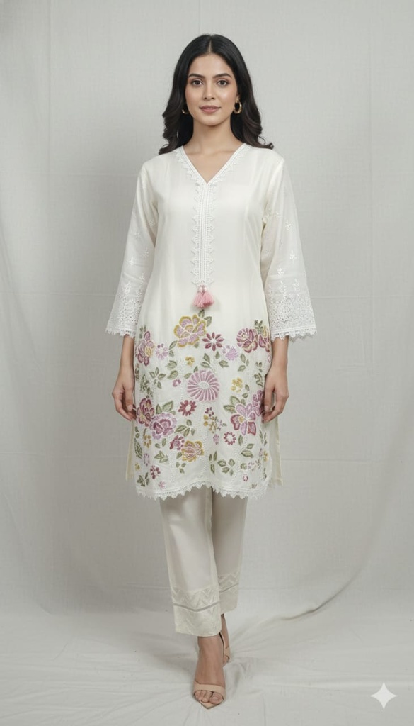 Aira White Cotton Embroidered Coord Set