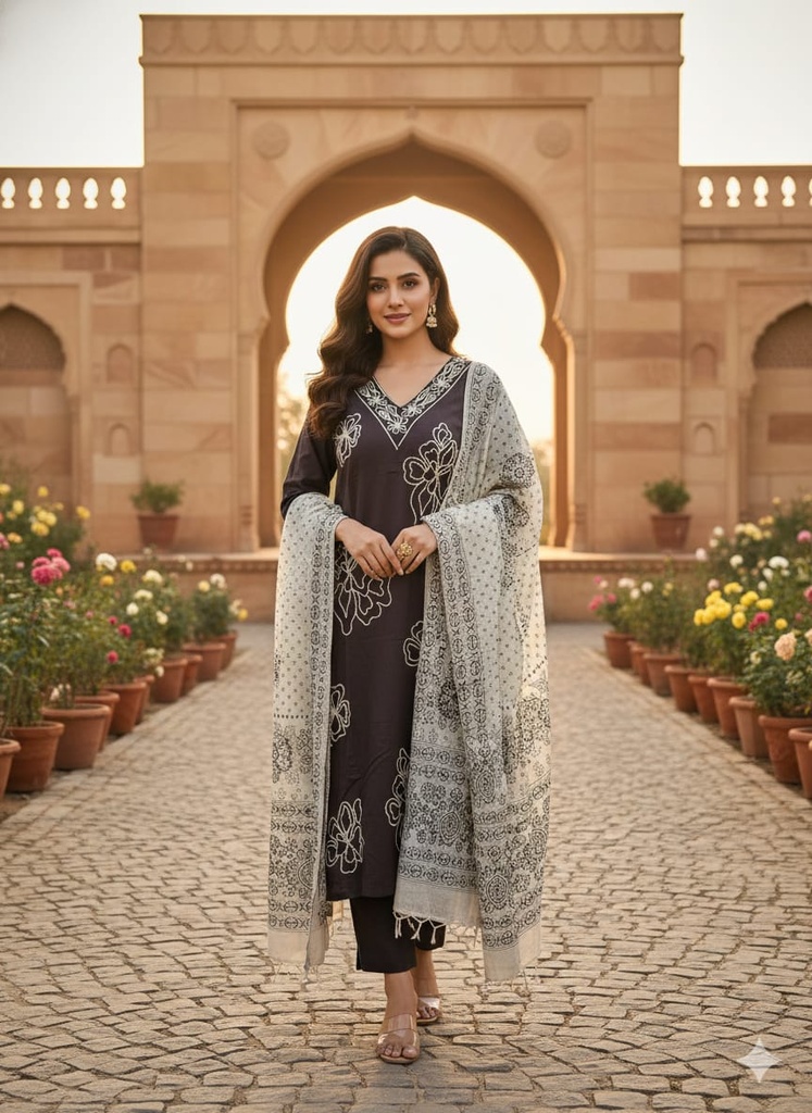 Daily Wear Floral Embroidered Suit Set