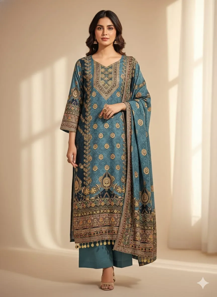 Zehra Green muslin suit set