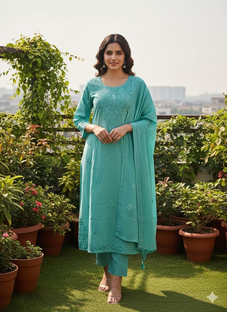 Pastel Embroidered Cotton Suit Set