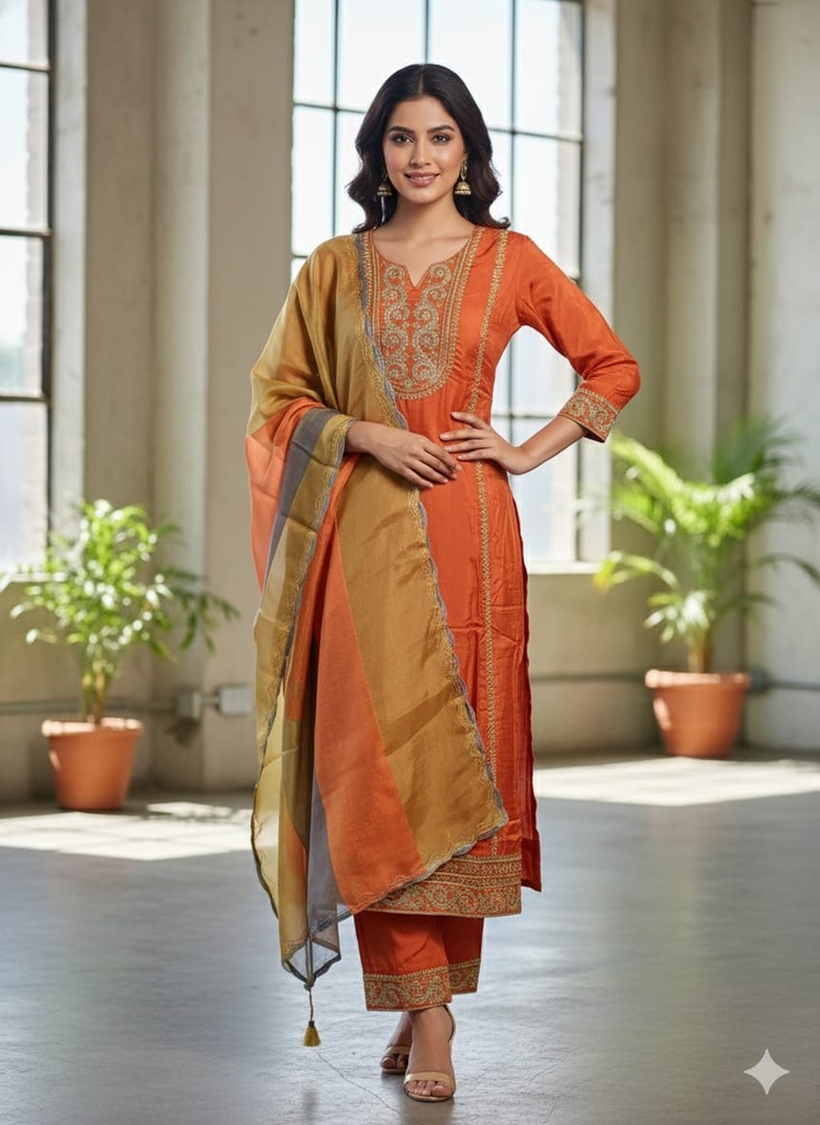 Aarohi Rust Tussar Suit Set