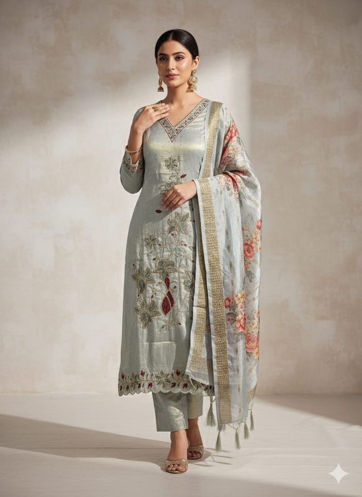 Neel English Blue Silk Suit Set