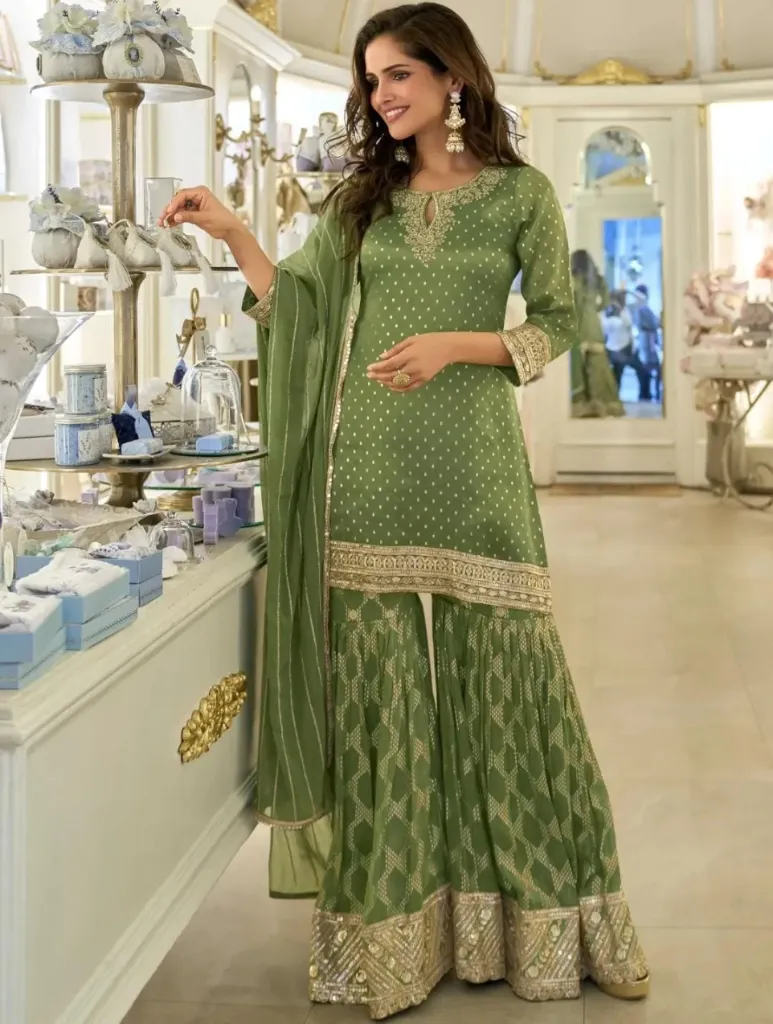 Embroidered Viscose Silk Sharara Suit