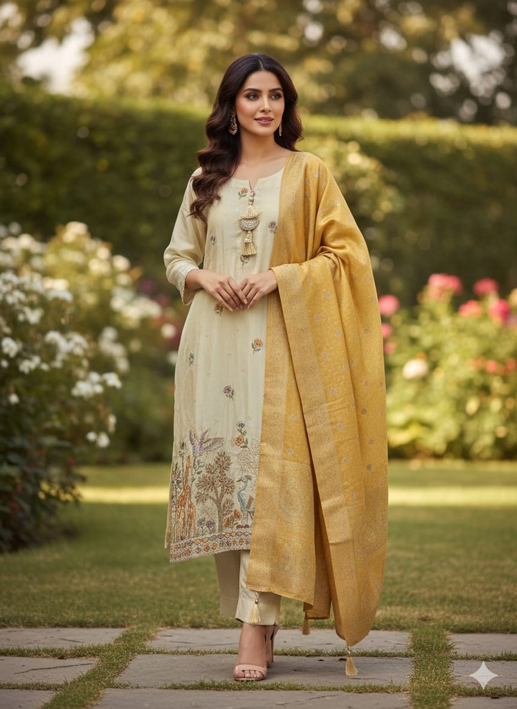 Noor White Silk Suit Set
