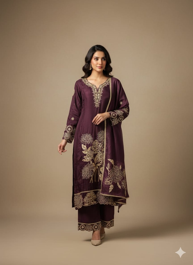 Ruhani Violet Silk Suit Set