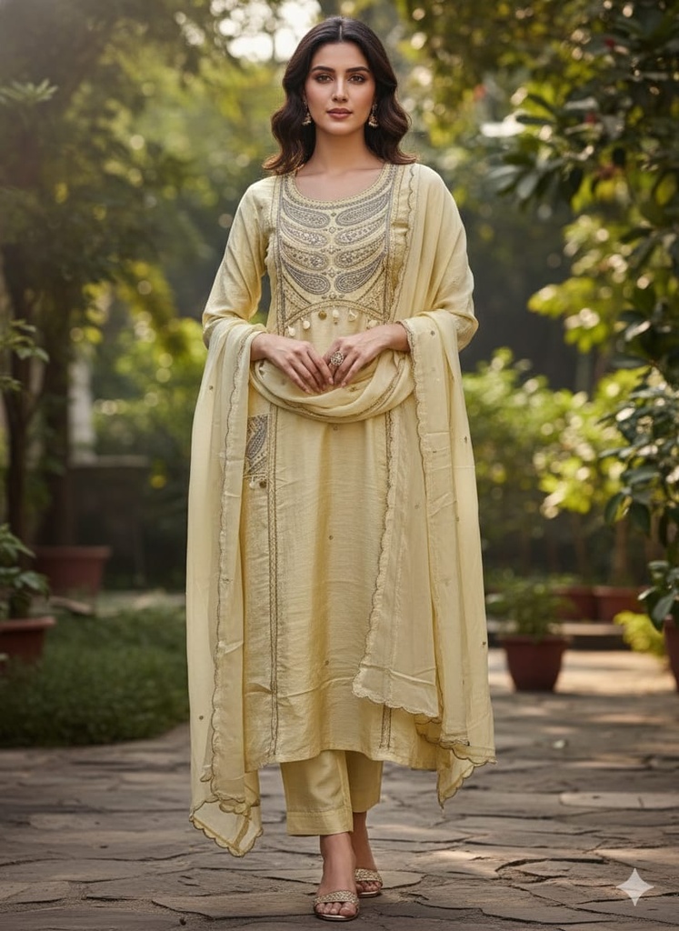 Aira Cream Pocket Silk Suit Set