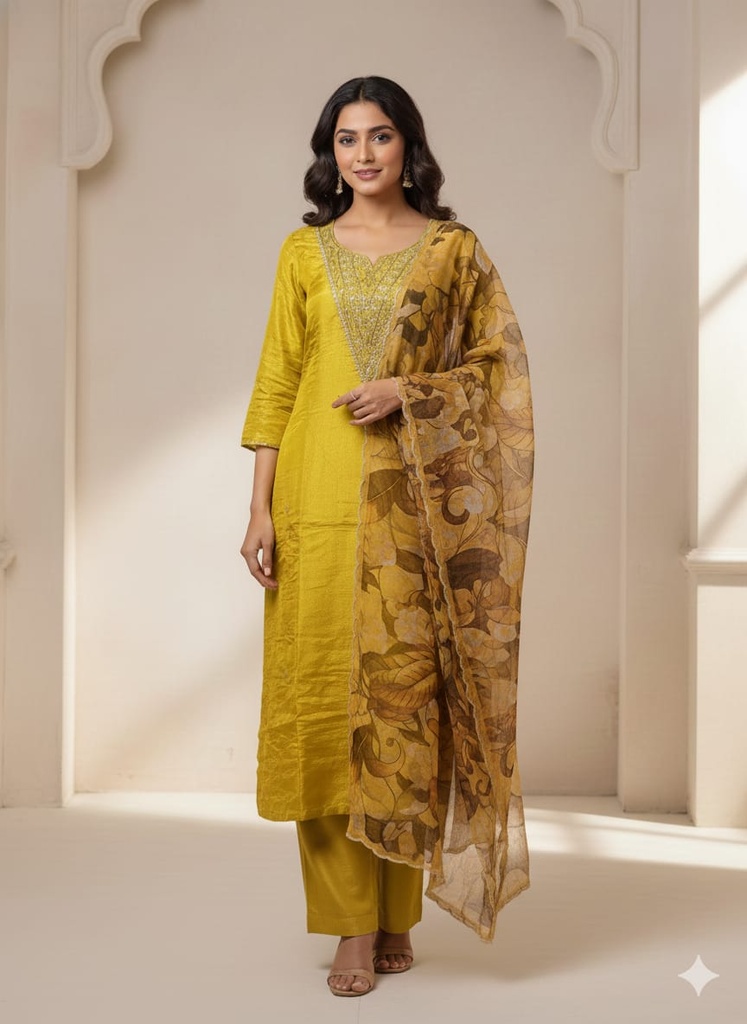 Avni Yellow Silk Suit Set