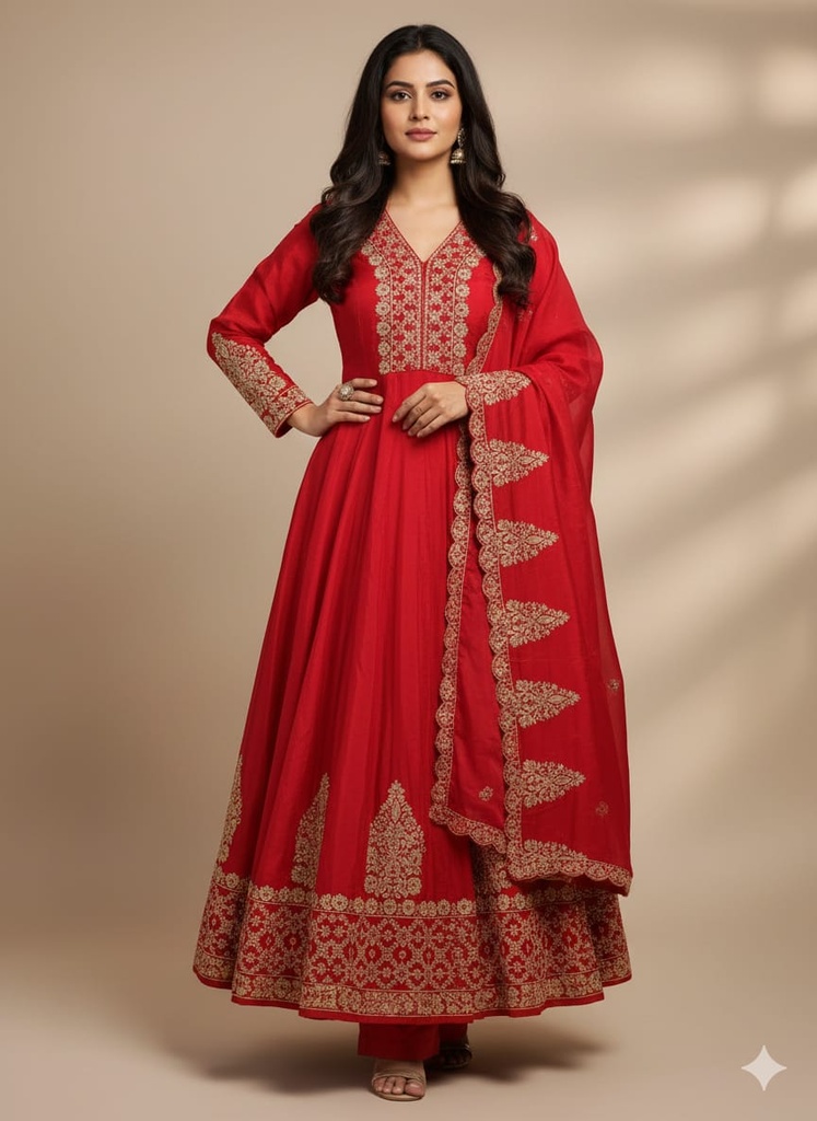 Kiara Red Silk Anarkali