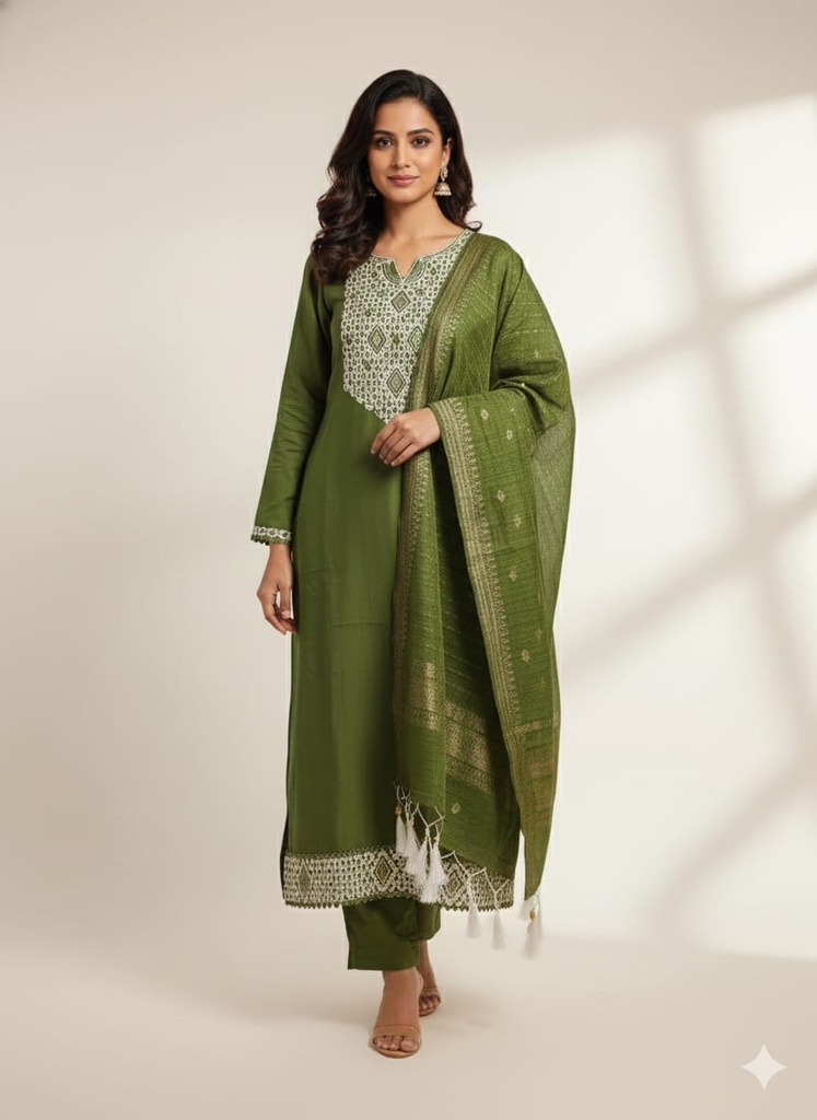Meher Green Cotton Suit Set