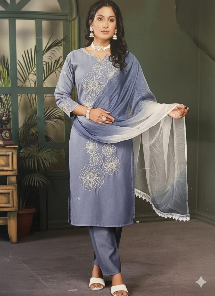 Aarvika Blue Roman Silk Suit