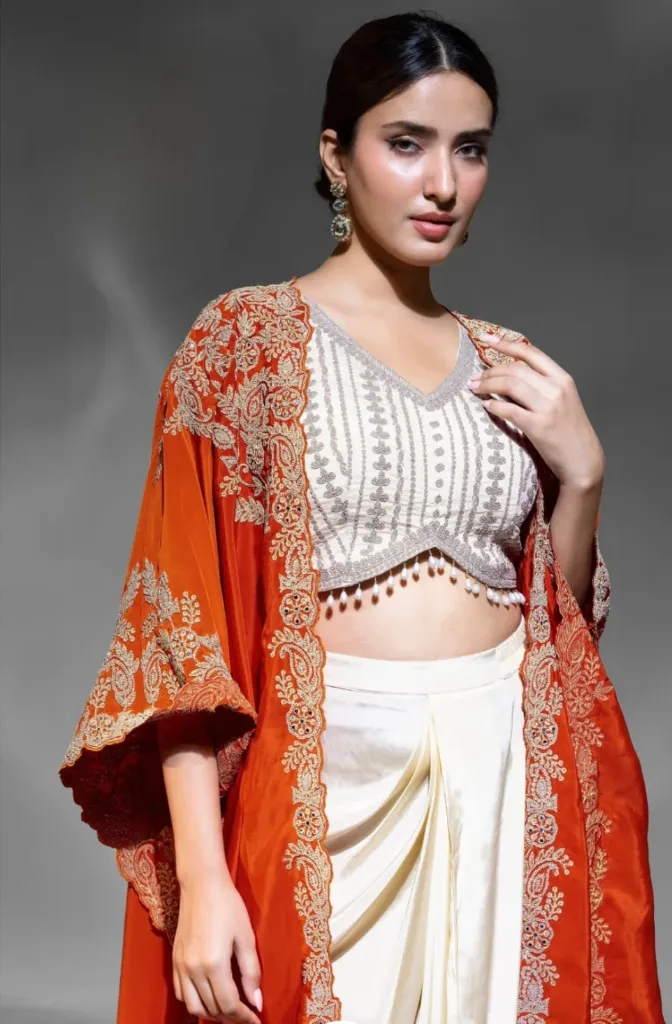 Cream Crepe Silk Indo Western with Sequins and Embroidery Work