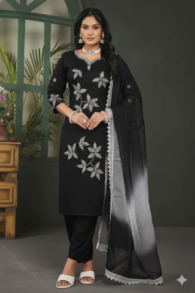 Noor Black Cotton Rayon Suit Set