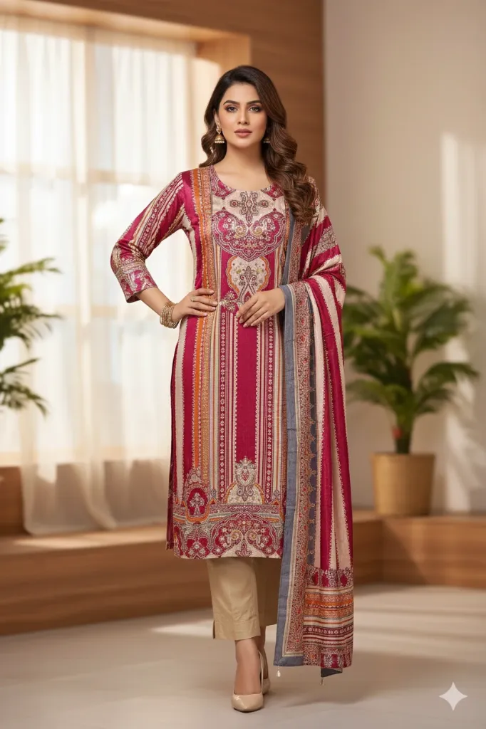 Kiara Red & Cream Silk Suit Set